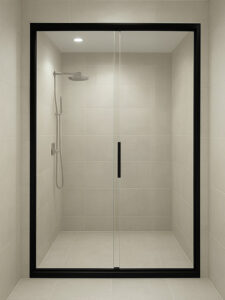 DT180, Square Black frameless Shower Screen, Soft close shower Door, Black frame, Sliding Shower Screen
