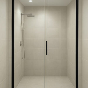 DT180, Square Black frameless Shower Screen, Soft close shower Door, Black frame, Sliding Shower Screen